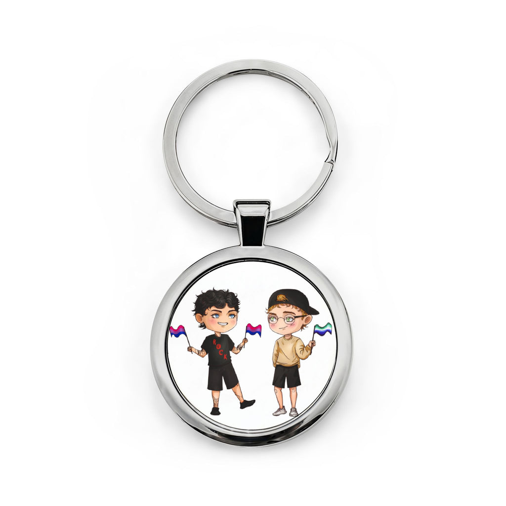 Nathan and Caleb - Round Stainless Steel Keychain