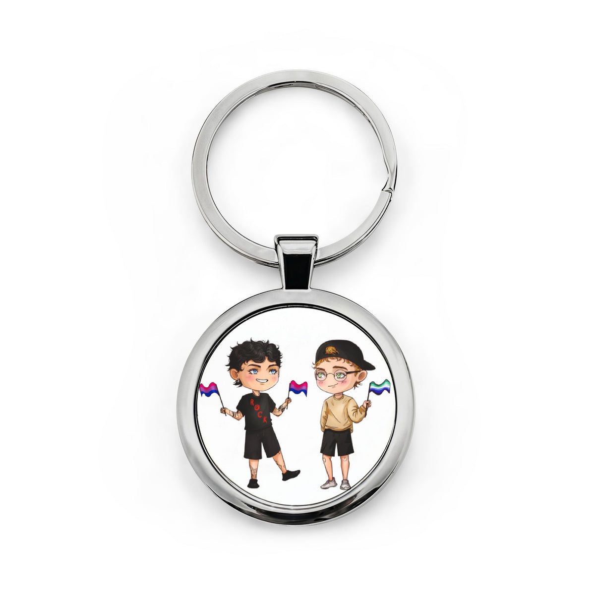 Nathan and Caleb - Round Stainless Steel Keychain